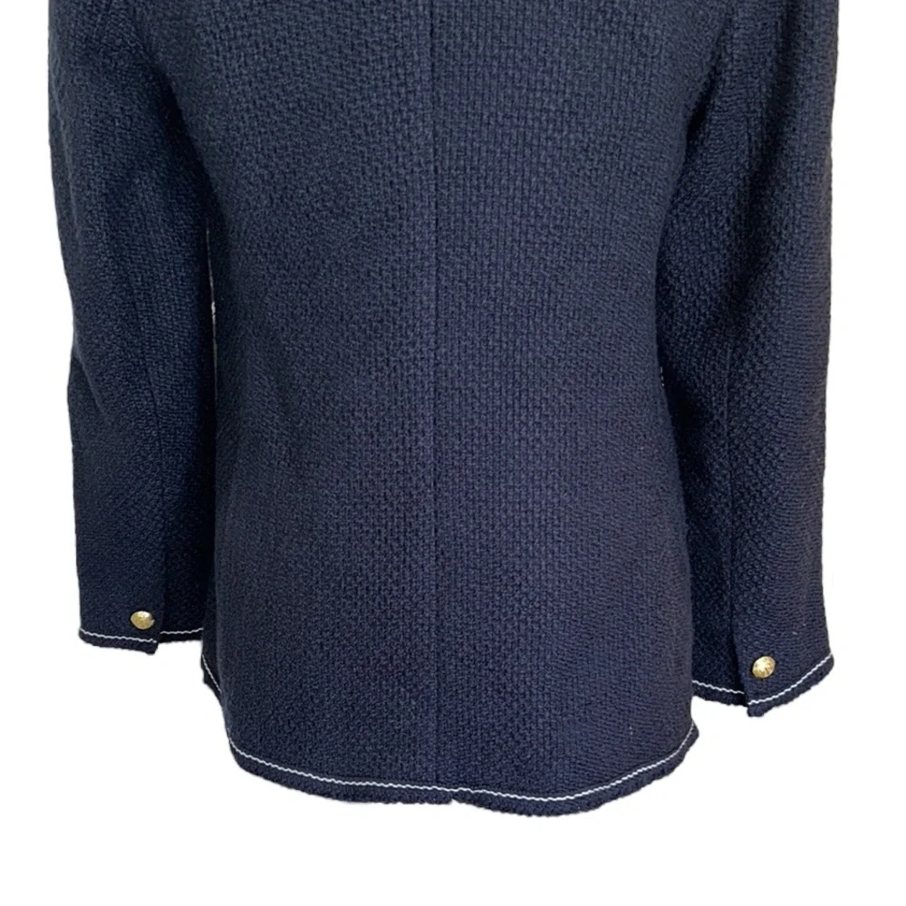 Talbots Navy Blue & White Tweed Gold Crested Button Blazer - 6 - Picture 10 of 14